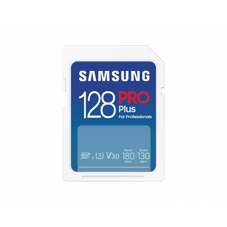 Samsung PRO Plus MB-SD128SB - Flash memory card - 128 GB - Video Class V30  /  UHS-I U3  /  Class10 - SDXC UHS-I - white - 2