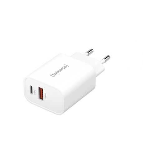 Intenso W30AC - Power adapter - 30 Watt - 3 A - PD 3.0, QC 4.0, PD / PPS - 2 output connectors (USB, 24 pin USB-C) - white - 0