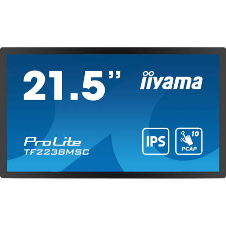 iiyama ProLite TF2238MSC-B1 - LED monitor - 21.5" - open frame - touchscreen - 1920 x 1080 Full HD (1080p) - IPS - 600 cd / m² - 1000:1 - 5 ms - HDMI, DisplayPort - black, matte - 0