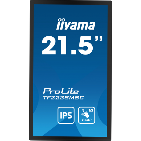 iiyama ProLite TF2238MSC-B1 - LED monitor - 21.5" - open frame - touchscreen - 1920 x 1080 Full HD (1080p) - IPS - 600 cd / m² - 1000:1 - 5 ms - HDMI, DisplayPort - black, matte - 1