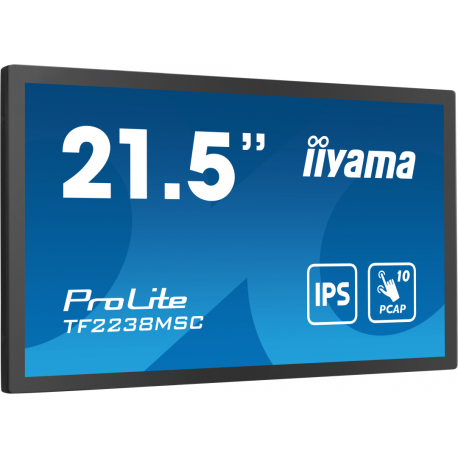 iiyama ProLite TF2238MSC-B1 - LED monitor - 21.5" - open frame - touchscreen - 1920 x 1080 Full HD (1080p) - IPS - 600 cd / m² - 1000:1 - 5 ms - HDMI, DisplayPort - black, matte - 3