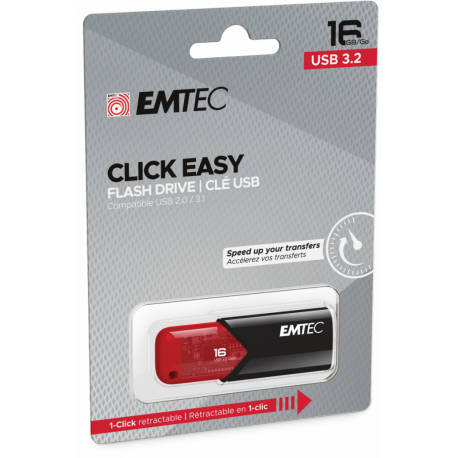 EMTEC B110 Click Easy 3.2 - USB flash drive - 16 GB - USB 3.2 Gen 1 - black, red - 1