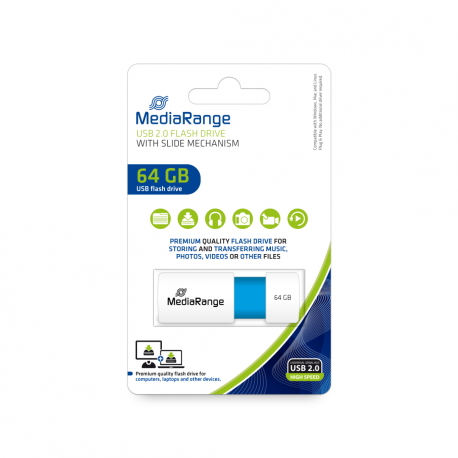 MediaRange MR974 - USB flash drive - 64 GB - USB 2.0 - white/light blue - 0