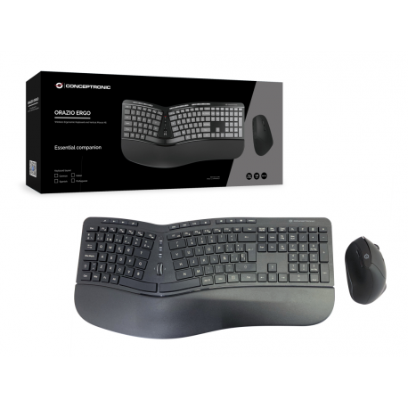 Conceptronic ORAZIO02ES ERGO - Keyboard and mouse set - wireless - 2.4 GHz - Spanish - black - 4