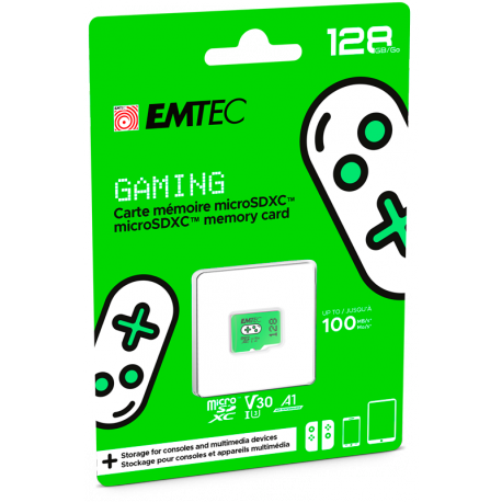 EMTEC Gaming - Flash memory card - 128 GB - A1  /  Video Class V30  /  UHS-I U3 - microSDXC UHS-I - green - 2