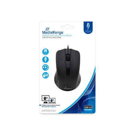 MediaRange MROS210 - Mouse - right and left-handed - optical - 3 buttons - wired - USB - black - 0