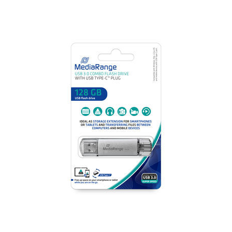 MediaRange MR938 - USB flash drive - 128 GB - USB 3.0  /  USB-C - silver - 0