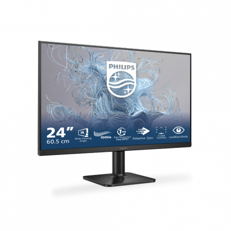 Philips 24E2N1100LB - 1000 Series - LED monitor - 24" (23.8" viewable) - 1920 x 1080 Full HD (1080p) @ 100 Hz - VA - 250 cd/m² - 4000:1 - 4 ms - HDMI, VGA - textured black - 11