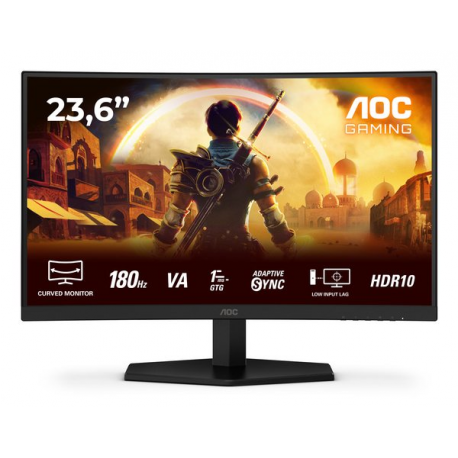 AOC Gaming C24G42E - LED monitor - gaming - curved - 24" (23.6" viewable) - 1920 x 1080 Full HD (1080p) @ 180 Hz - Fast VA - 250 cd / m² - 3000:1 - HDR10 - 0.5 ms - 2xHDMI, DisplayPort - speakers - black, red - 0