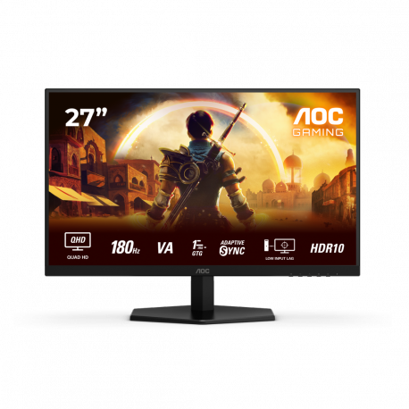 AOC Gaming Q27G42XNE - LED monitor - gaming - 27" - 2560 x 1440 QHD @ 180 Hz - Fast VA - 300 cd / m² - 5000:1 - HDR10 - 0.5 ms - 2xHDMI, DisplayPort - speakers - black, red - 0