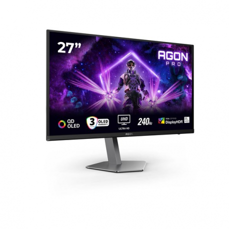 AOC AGON PRO AG276UZD - OLED monitor - gaming - 27" (26.5" viewable) - 3840 x 2160 4K UHD (2160p) @ 160 Hz - 1000 cd / m² - 1500000:1 - DisplayHDR 400 True Black - 0.03 ms - 2xHDMI, DisplayPort, USB-C - speakers - black - 1