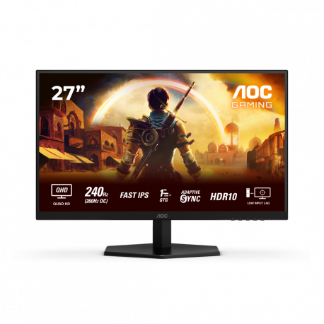 AOC Gaming Q27G42ZE - LED monitor - gaming - 27" - 2560 x 1440 QHD @ 240 Hz - Fast IPS - 300 cd / m² - HDR10 - 0.3 ms - HDMI, DisplayPort - 0