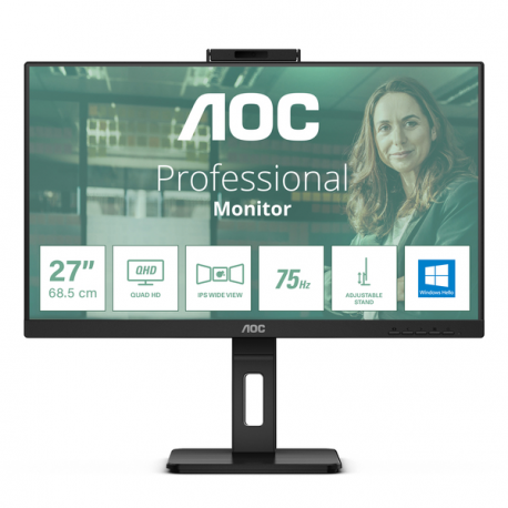 AOC Pro-line Q27P3CW - LED monitor - 27" - 2560 x 1440 QHD @ 75 Hz - IPS - 350 cd / m² - 1000:1 - 4 ms - 2xHDMI, DisplayPort, USB-C - speakers - black - 0
