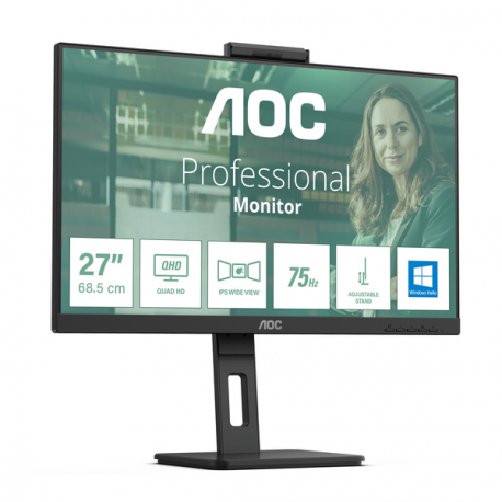 AOC Pro-line Q27P3CW - LED monitor - 27" - 2560 x 1440 QHD @ 75 Hz - IPS - 350 cd / m² - 1000:1 - 4 ms - 2xHDMI, DisplayPort, USB-C - speakers - black - 17