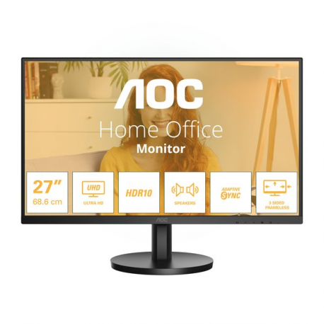 AOC U27B3A - LED monitor - 27" - 3840 x 2160 4K UHD (2160p) @ 60 Hz - IPS - 350 cd / m² - 1000:1 - HDR10 - 4 ms - 2xHDMI, DisplayPort - speakers - black - 0
