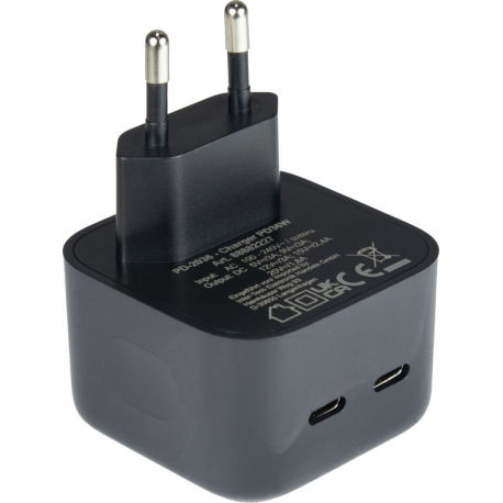 Inter-Tech PD-2036 - Power adapter - small - 36 Watt - 3 A - PD - 2 output connectors (24 pin USB-C) - 2