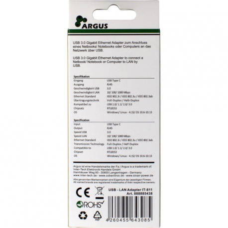 Argus IT-811 - Network adapter - USB-C - Gigabit Ethernet - black - 3