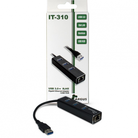 Argus IT-310 - Hub - 3 x SuperSpeed USB 3.0 + 1 x 10 / 100 / 1000 - desktop - 1