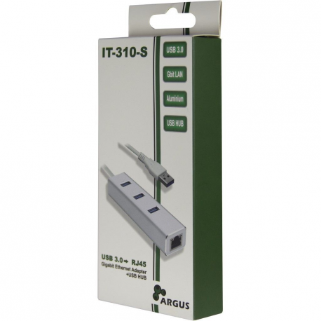 Argus IT-310-S - Hub - 3 x SuperSpeed USB 3.0 + 1 x 10 / 100 / 1000 - desktop - 3