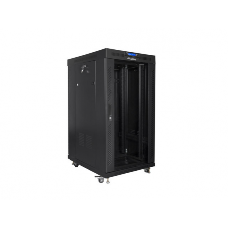 Lanberg FF01 series - Rack cabinet - 600 x 800, flat pack, with glass door, LCD - with LCD screen, thermostat, 4 cooling fans - free-standing - black, RAL 9004 - 22U - 19" - 4
