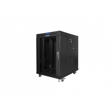 Lanberg FF01 series - Rack cabinet - 800 x 1000, flat pack, with glass door, LCD - with 6 cooling fans, LCD screen, thermostat - free-standing - black, RAL 9004 - 15U - 19" - 0
