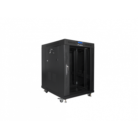 Lanberg FF01 series - Rack cabinet - 800 x 1000, flat pack, with glass door, LCD - with 6 cooling fans, LCD screen, thermostat - free-standing - black, RAL 9004 - 15U - 19" - 1