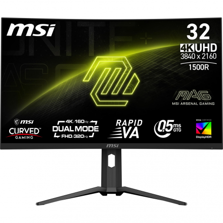 MSI MAG 321CUPDF - LED monitor - gaming - curved - 32" (31.5" viewable) - 3840 x 2160 UHD @ 160 Hz - Rapid VA - 400 cd / m² - 3000:1 - DisplayHDR 400 - 0.5 ms - 2xHDMI, DisplayPort, USB-C - 0