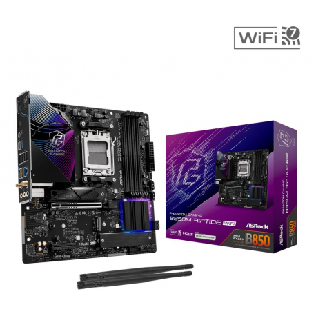 ASRock Phantom Gaming B850M RIPTIDE WIFI - Motherboard - micro ATX - Socket AM5 - AMD B850 Chipset - USB 3.2 Gen 2, USB-C 3.2 Gen2, USB 3.2 Gen 1 - 2.5 Gigabit LAN, Wi-Fi 7, Bluetooth - onboard graphics (CPU required) - HD Audio (8-channel) - 0