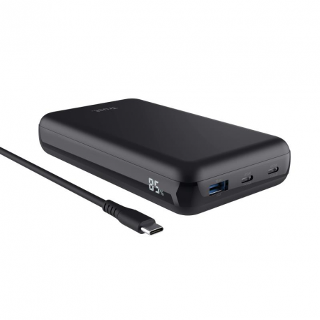 Trust Laro - Power bank - 20000 mAh - 100 Watt - 5 A - QC 3.0, Power Delivery 3.0 + PPS - 3 output connectors (4 pin USB Type A (QC 3.0), 2 x 24 pin USB-C (PD)) - on cable: USB-C - black - 0
