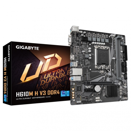 Gigabyte H610M H V3 DDR4 - 1.0 - motherboard - micro ATX - LGA1700 Socket - H610 Chipset - USB 3.2 Gen 1 - Gigabit LAN - onboard graphics (CPU required) - HD Audio (8-channel) - 0