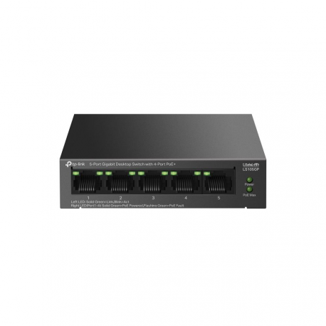 TP-Link LiteWave LS105GP V1 - Switch - 4 x 10 / 100 / 1000 (PoE+) + 1 x 10 / 100 / 1000 - desktop, wall-mountable - PoE+ (65 W) - 0