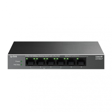 TP-Link LiteWave LS106LP V1 - Switch - 4 x 10 / 100 (PoE) + 2 x 10 / 100 - desktop, wall-mountable - PoE (41 W) - 0