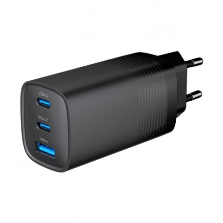 Gembird - Power adapter - 65 Watt - 4.8 A - Quick Charge 3.0 - 3 output connectors (USB, 24 pin USB-C) - black - 0