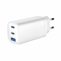 Gembird - Power adapter - 65 Watt - 4.8 A - Quick Charge 3.0 - 3 output connectors (USB, 24 pin USB-C) - white