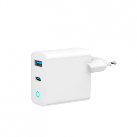 Gembird - Power adapter - GaN, LED - 65 Watt - 3 A - PD, QC 3.0 - 2 output connectors (24 pin USB-C, USB Type A) - white - 0