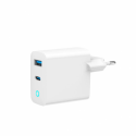 Gembird - Power adapter - GaN, LED - 65 Watt - 3 A - PD, QC 3.0 - 2 output connectors (24 pin USB-C, USB Type A) - white