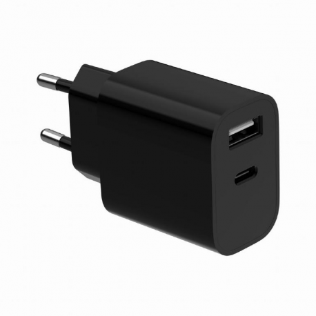 Gembird - Power adapter - universal - 12 Watt - 2.4 A - 2 output connectors (USB, 24 pin USB-C) - black - 0