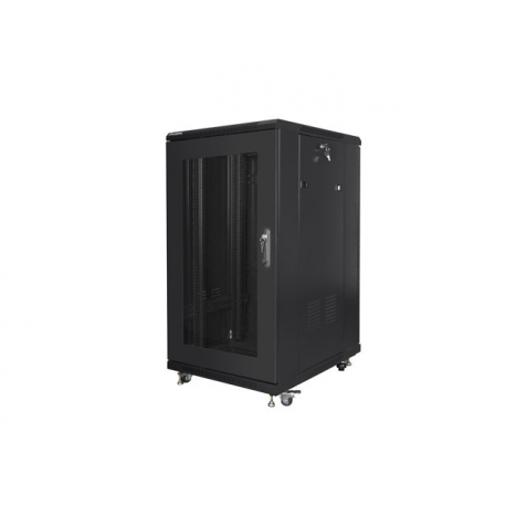 Lanberg FF01 series - Rack cabinet - 600 x 800, flat pack, with mesh door - with 4 cooling fans - free-standing, floor-standing - black, RAL 9004 - 22U - 19" - 0