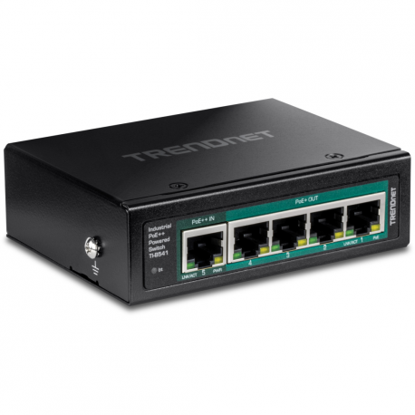 TRENDnet TI-B541 - Switch - industrial, with PoE pass-through - 1 x 10 / 100 / 1000 (PoE++ input) + 4 x 10 / 100 / 1000 (PoE+) - DIN rail mountable, wall-mountable - PoE+ (65 W) - TAA Compliant - 0