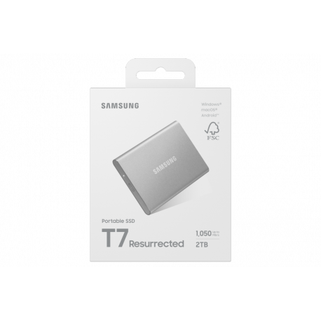 Samsung T7 Resurrected MU-PD2T0G - SSD - encrypted - 2 TB - external (portable) - USB 3.2 Gen 2 (USB-C connector) - 256-bit AES - silver - 7