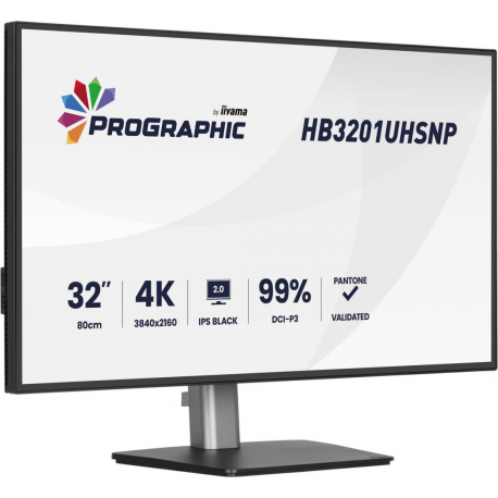 Iiyama ProGraphic HB3201UHSNP-B1 - LED monitor - 31.5" - 3840 x 2160 4K @ 60 Hz - IPS Black 2.0 - 450 cd / m² - 3000:1 - 4 ms - HDMI, DisplayPort, USB-C - speakers - black, matte - 0