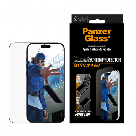 PanzerGlass - Screen protector for mobile phone - ultra-wide fit with FASTFIT IN-A-BOX - glass - frame colour black - for Apple iPhone 17 Pro Max - 1