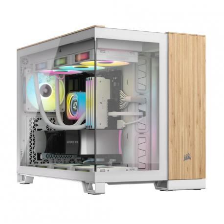 CORSAIR 2500X - Mid tower - micro ATX - windowed side panel (tempered glass) - no power supply (ATX) - white, bamboo wood - USB / Audio - 0