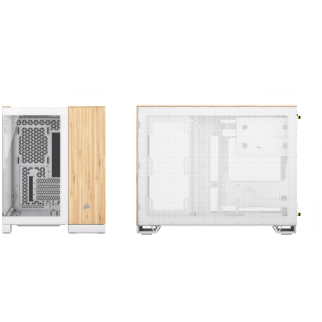 CORSAIR 2500X - Mid tower - micro ATX - windowed side panel (tempered glass) - no power supply (ATX) - white, bamboo wood - USB / Audio - 2