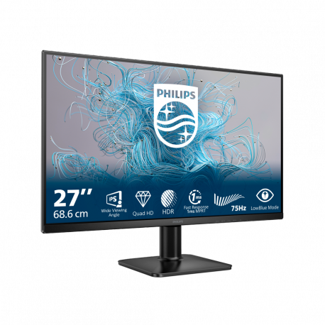 Philips 27E2N1500L - 1000 Series - LED monitor - 27" - 2560 x 1440 QHD @ 75 Hz - IPS - 1000:1 - HDR10 - 4 ms - HDMI, DisplayPort - black - 1