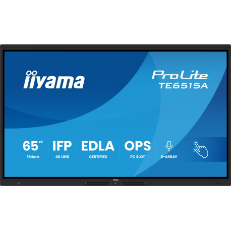 iiyama ProLite TE6515A-B1AG - 65" Diagonal Class (64.5" viewable) LED-backlit LCD display - interactive digital signage - with touchscreen (multi touch)  /  8-microphone array  /  optional slot-in PC capability - 4K UHD (2160p) 3840 x 2160 - black (bezel), matte finish - 1