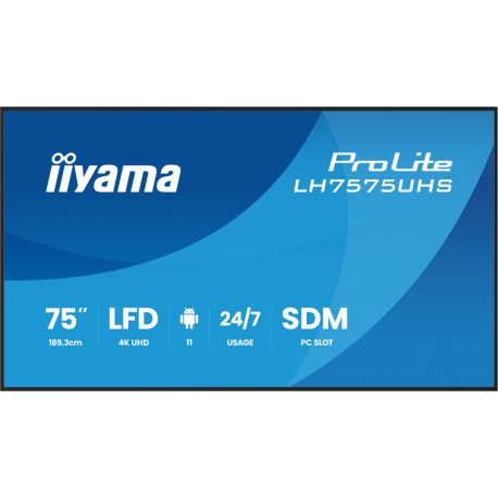iiyama ProLite LH7575UHS-B2AG - 75" Diagonal Class (74.5" viewable) LED-backlit LCD display - digital signage - with built-in media player, SDM Slot PC - 4K UHD (2160p) 3840 x 2160 - black (bezel), matte finish - 1