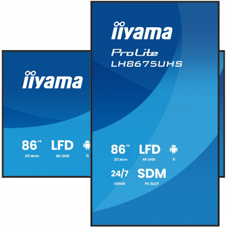 iiyama ProLite LH8675UHS-B2AG - 86" Diagonal Class (85.6" viewable) LED-backlit LCD display - digital signage - with built-in media player, SDM Slot PC - 4K UHD (2160p) 3840 x 2160 - black (bezel), matte finish - 5