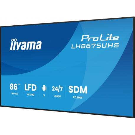 iiyama ProLite LH8675UHS-B2AG - 86" Diagonal Class (85.6" viewable) LED-backlit LCD display - digital signage - with built-in media player, SDM Slot PC - 4K UHD (2160p) 3840 x 2160 - black (bezel), matte finish - 6