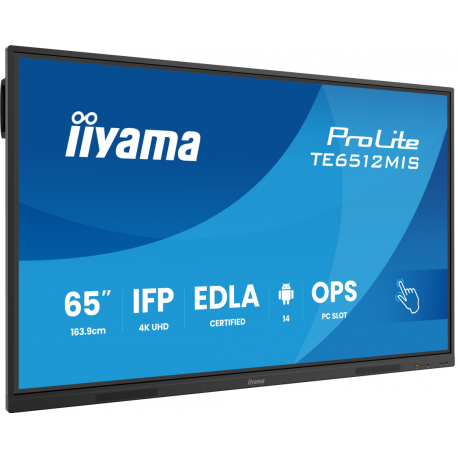 iiyama ProLite TE6512MIS-B4AG - 65" Diagonal Class (64.5" viewable) LED-backlit LCD display - interactive digital signage - with touchscreen (multi touch) / optional slot-in PC capability - 4K UHD (2160p) 3840 x 2160 - Direct LED - black (bezel), matte finish - with iiyama WiFi module (OWM002) - 0